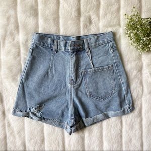 High Rise Medium Washed Cuffed Denim Jeans